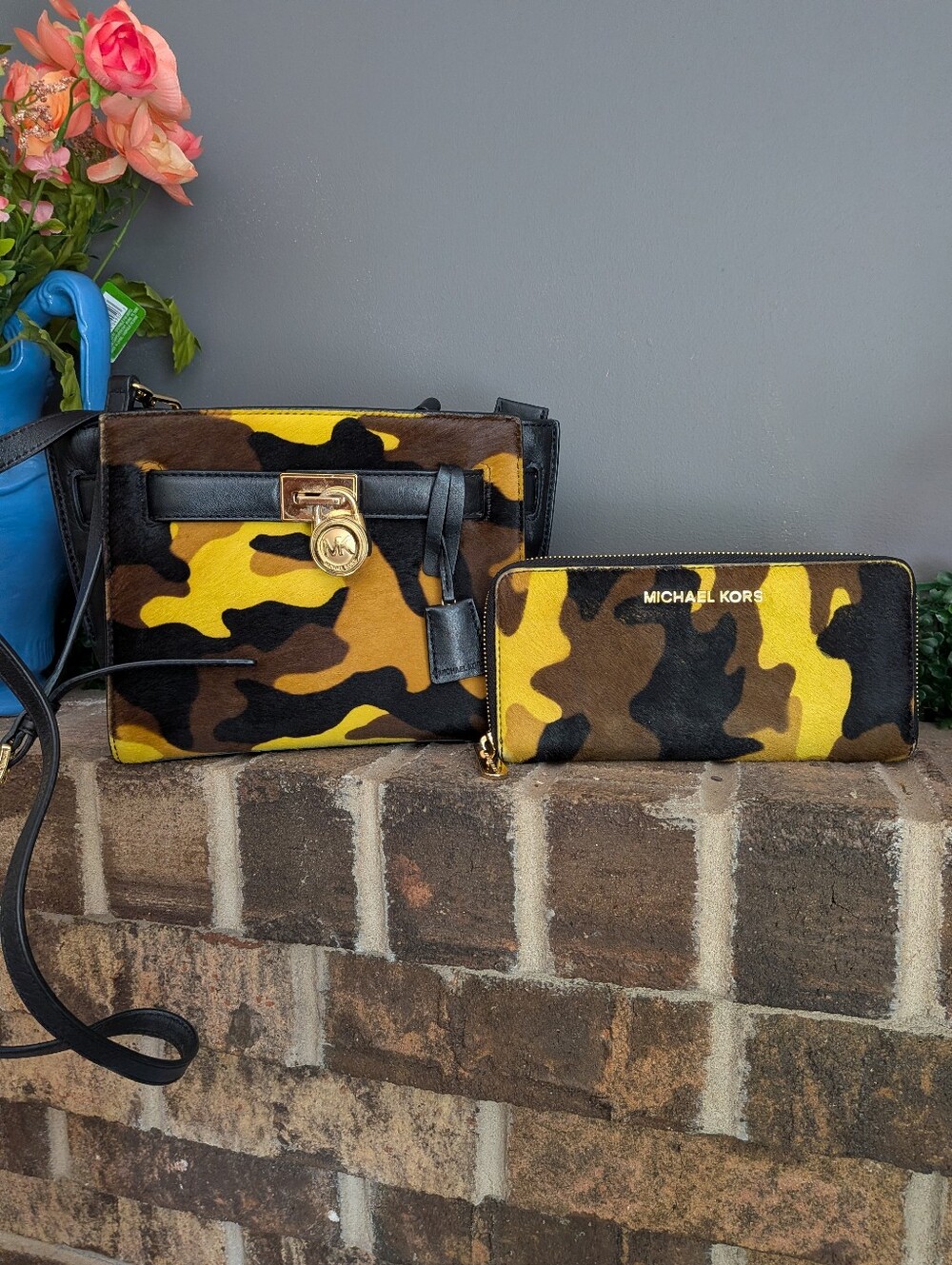 Michael Kors Small Hamilton Calfhair  Camo Leather Crossbody Bag and Wallet Set